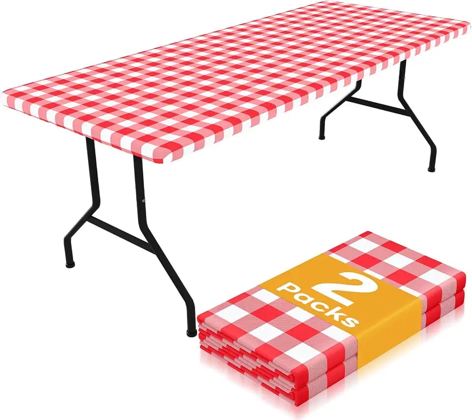 Smiry 5 Foot Picnic Table Cloth 2 Pack, Elastic Fitted Polyester Tablecloth