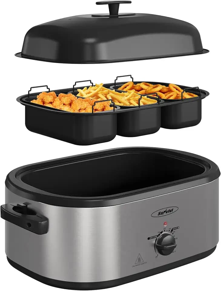 SUNVIVI 24QT Roaster Oven with 3 Buffet Server for Whole Turkey Up To 28LB