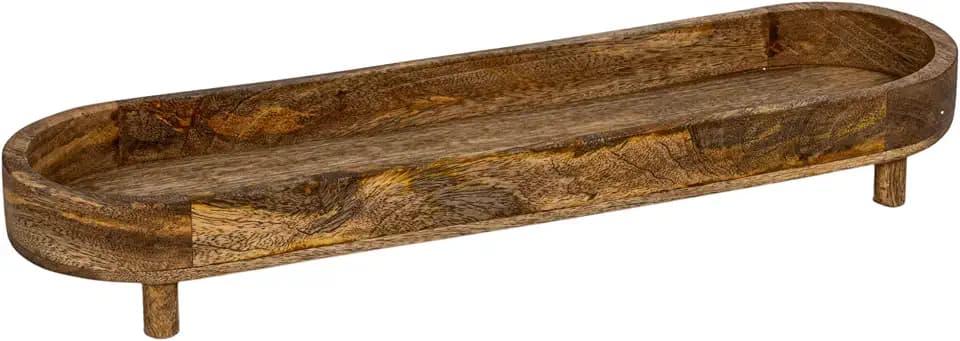 Creative Co-Op Mango Wood Footed Tray for Storage and Serving, Natural