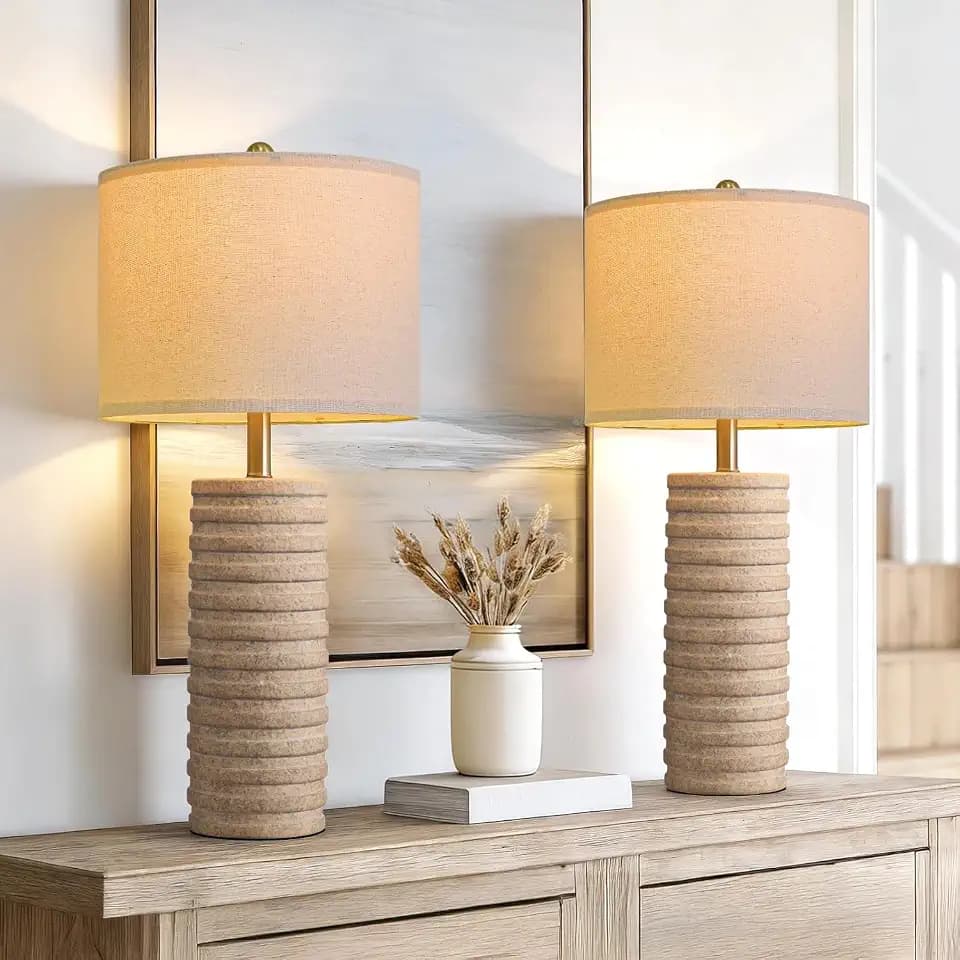 PoKat 27'' Farmhouse Table Lamps Set of 2 for Living Room, Stone-Like