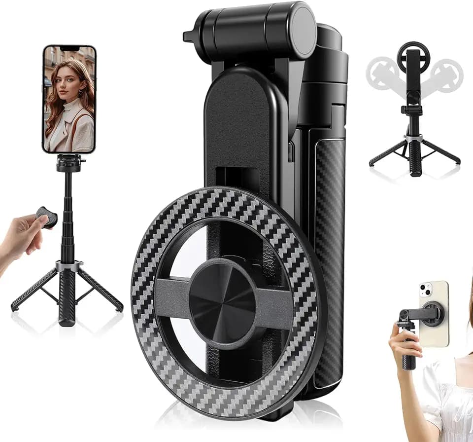 4-in-1 Multifunctional 360° Rotation Magnetic Selfie Stick,Universal Magnetic Phone Tripod with Detachable Remote Control, Extendable Mag Tripod Phone Stand for Video Recording & Vlogging