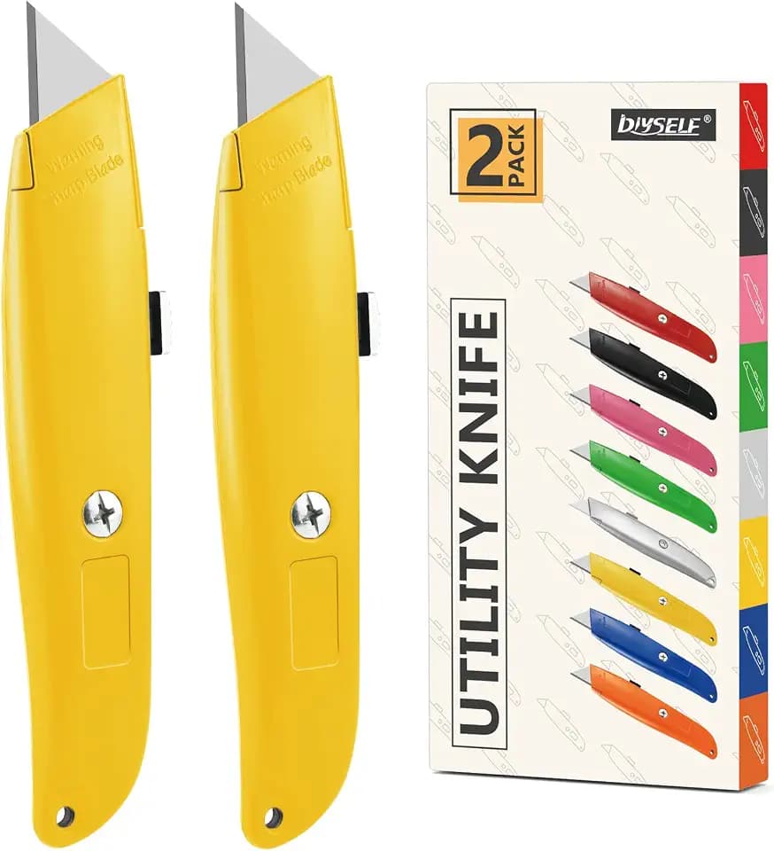 DIYSELF 2 Pack Retractable Box Cutters, Ergonomic Grip Utility Knife