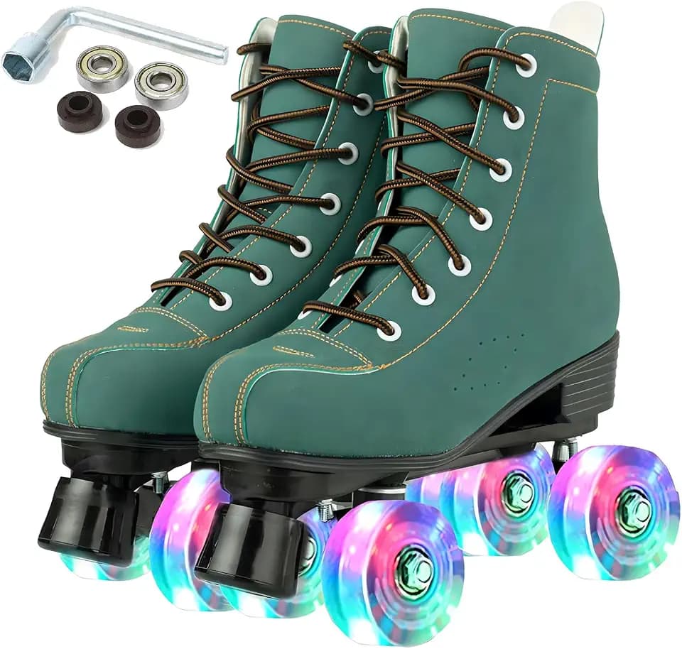 Silvertree Roller Skates for Women and Men PU Leather High-top Adult Roller Derby Skates Wheels Light Up Roller Skates Four-Wheel Shiny Roller Skates for Girls Boys Unisex