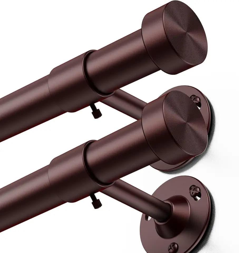 YaFex 2 Pack Heavy Duty Curtain Rods 32-150 Inch, 1 Inch Adjustable Extra Long Curtain Rod for Windows, Bronze Window Treatment Rods Set with Aluminium Finials, Modern Design