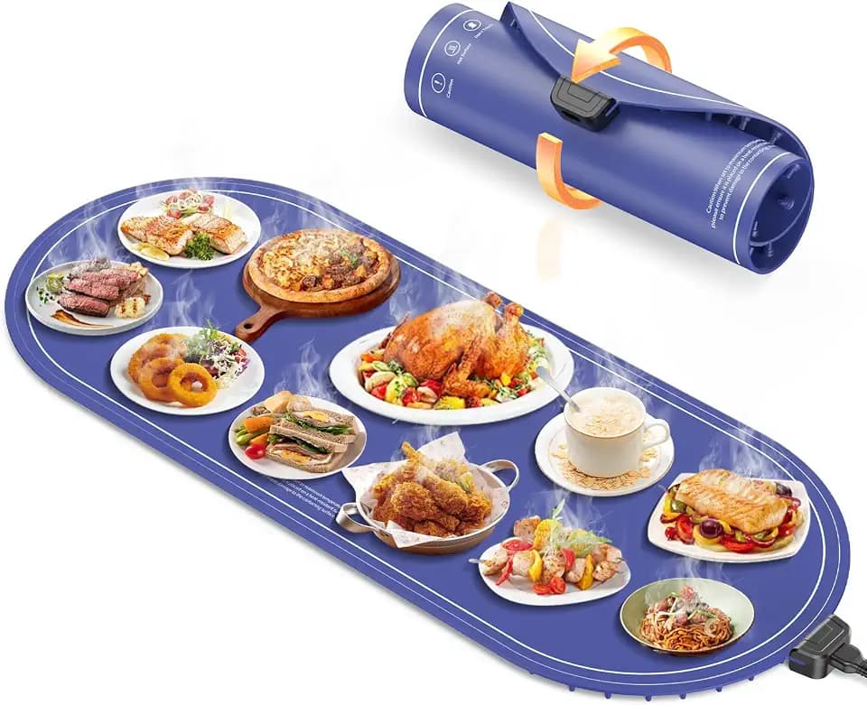 Warming Mat for Food Extra Large, 36"x15" Food Warming Mat with Heat Insulation Pad, Silicone Heating Mat for Food, Rollable & Portable, Food Warmers for Parties Buffet,Gatherings,Everyday Use