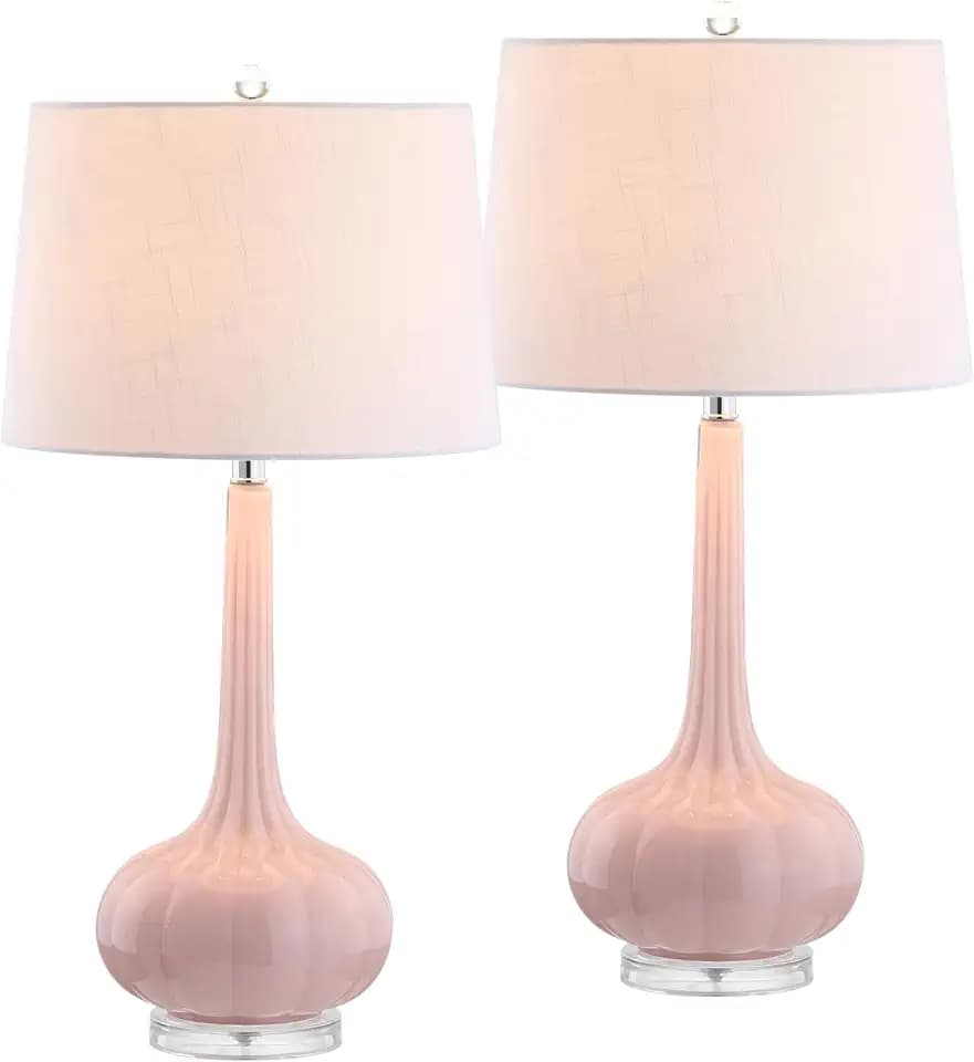 JONATHAN Y Bette Glass Teardrop Table Lamp 28.5", Pink, Set of 2