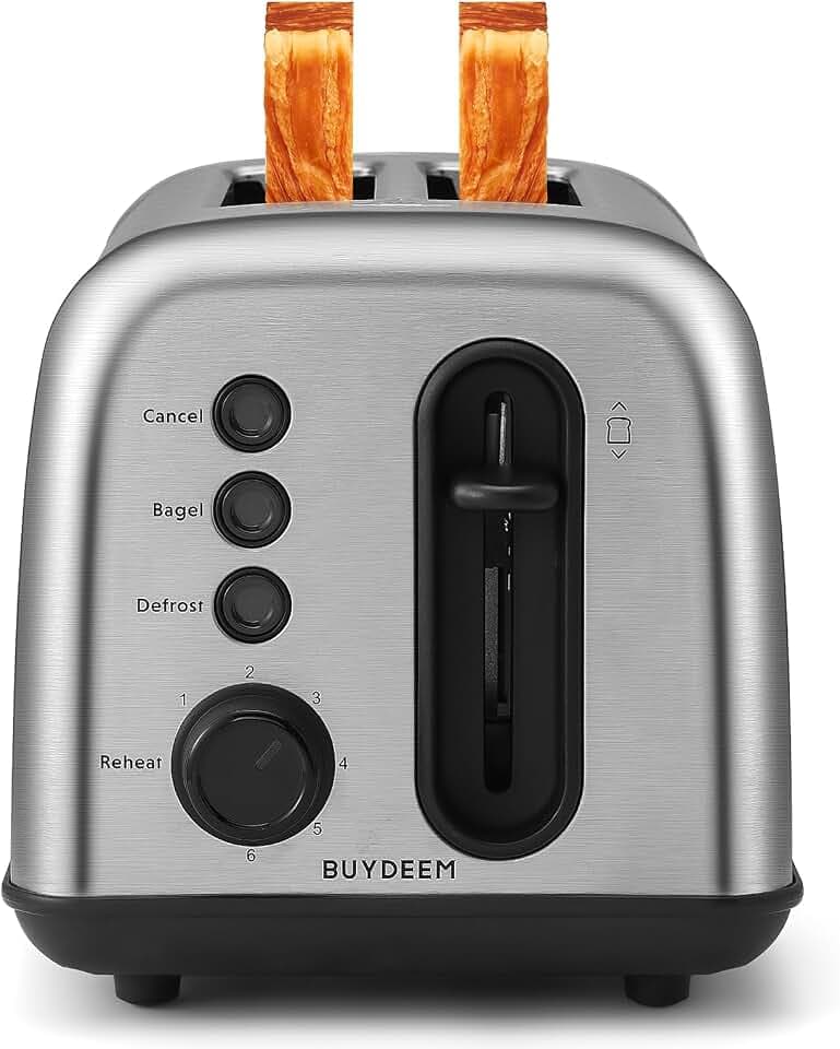BUYDEEM DT420 2-Slice Toaster, 6 Shade Settings, 1.5" Wide Slots, Silver