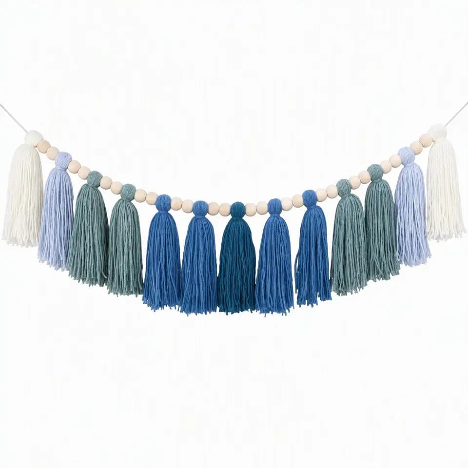 DrCor Boho Tassel Garland - Sage Green Ombre Mint Wall Decor