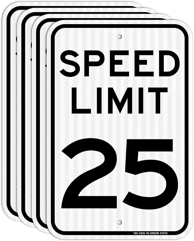 T&R (4 Pack) Speed Limit 25 MPH Sign, Slow Down, Traffic Sign, 18" x 12" Engineer Grade Reflective Sheeting, Rust Free Aluminum, Weather Resistant, Waterproof, Fade Resistant, 2 Pre-drilled Holes