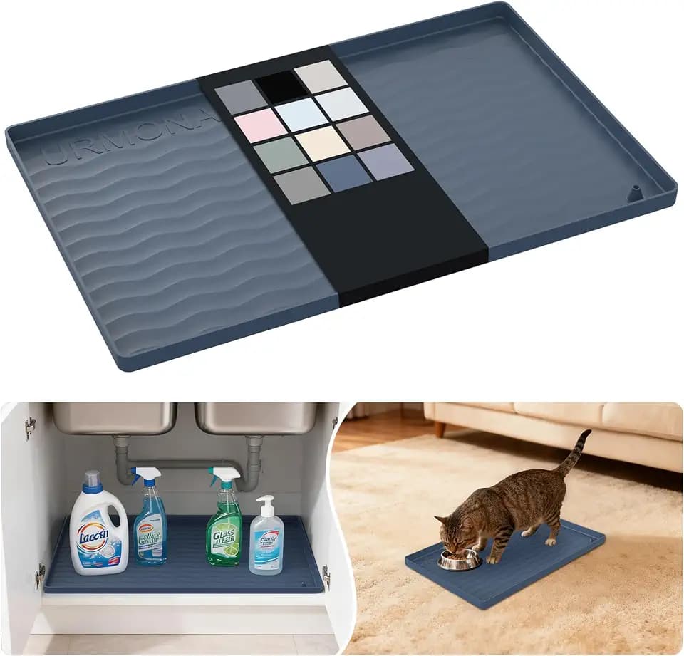 URMONA Waterproof Silicone Under Sink Mat, 16 x 10 in, Flexible Shelf Liner