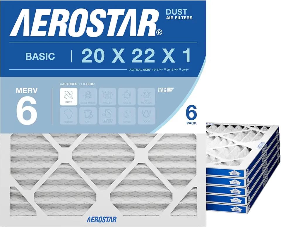 Aerostar Air Filter 20x22x1 MERV 6 AC Filter, HVAC, Furnace Filter, 6 Pack