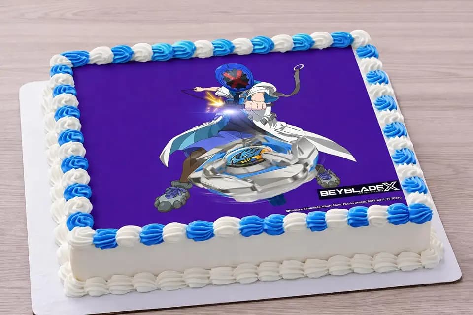 BEYBLADE X Cake Topper Decoration – Anime Battle Scene with Character and Spinning Top fits 1/4 Sheet cake or larger