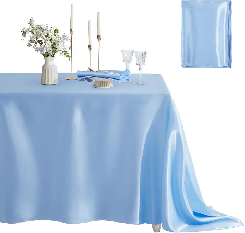 1 Pack Satin Table Cover Rectangle, 60 x 120 Inches, Light Blue