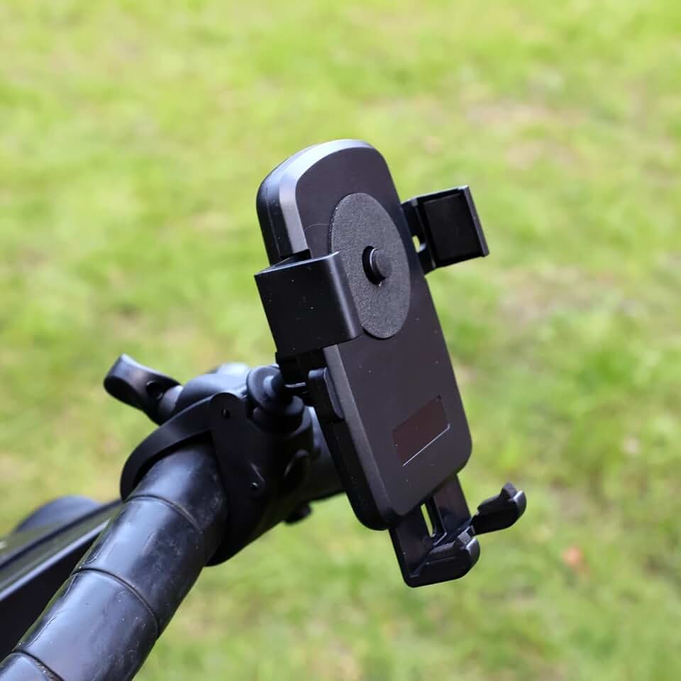 Golf Push Trolley Handyhalterung, Universal Smartphone Halterung mit verstellbarem Kugelkopf, sichere Kralle, Schwarz