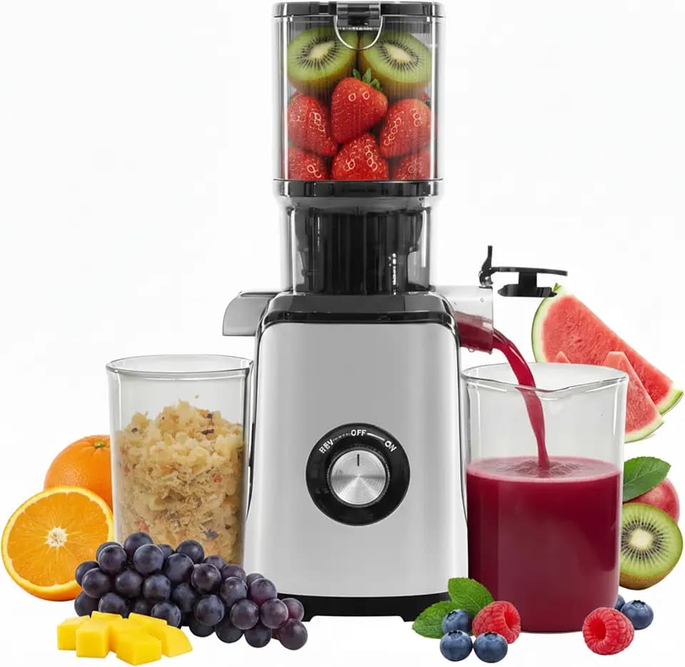 Simple Deluxe Cold Press Juicer, Slow Masticating Juicer Machines with Wide Feed Chute, Fits Whole Fruits and Vegetables, High Juice Yield, BPA Free, Easy to Clean, Silver