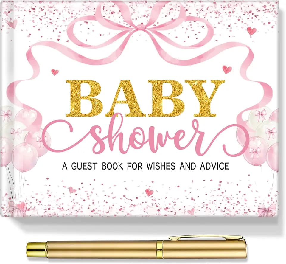 Fuyoooo 27 Pcs Bow Baby Shower Sign in Guest Book with Gold Pen