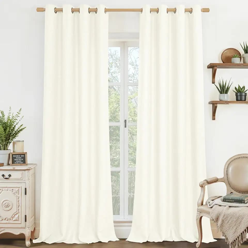 LAMIT Ivory Linen Curtains 84 Inch Length for Living Room 2 Panels