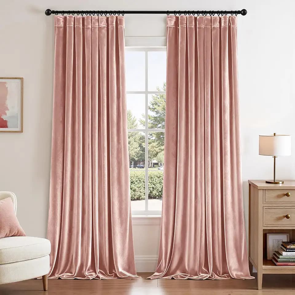 ANRODUO Light Pink Velvet Curtains 96 Inch Length 2 Panels for Bedroom
