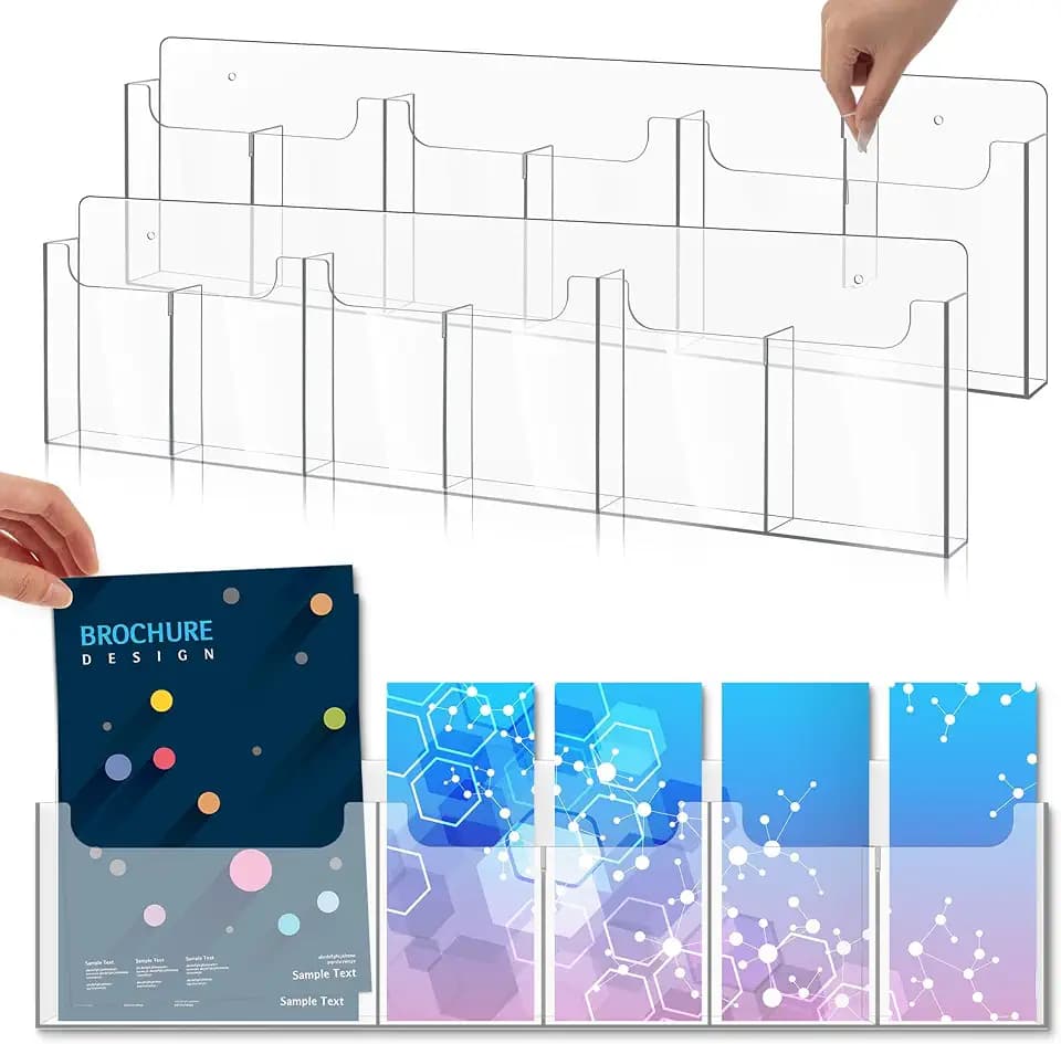 Sherr 2 Pcs Acrylic Brochure Holder Wall Mount with Removable Dividers, 6/ 3 Pockets Large Capacity Literature Display Stand for 4''x 9'',8.5''x11'' Pamphlets, 26.7''x7'' for Office Hotel Lobby