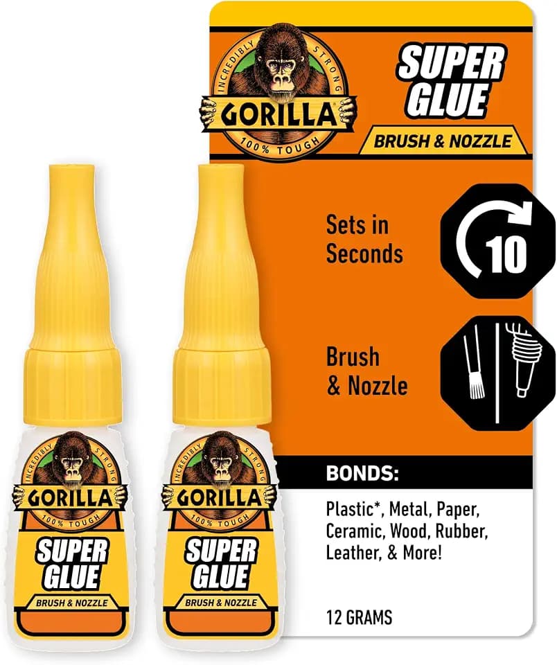 Gorilla Super Glue with Brush & Nozzle Applicator, Clear, 12 g, 2-Pack