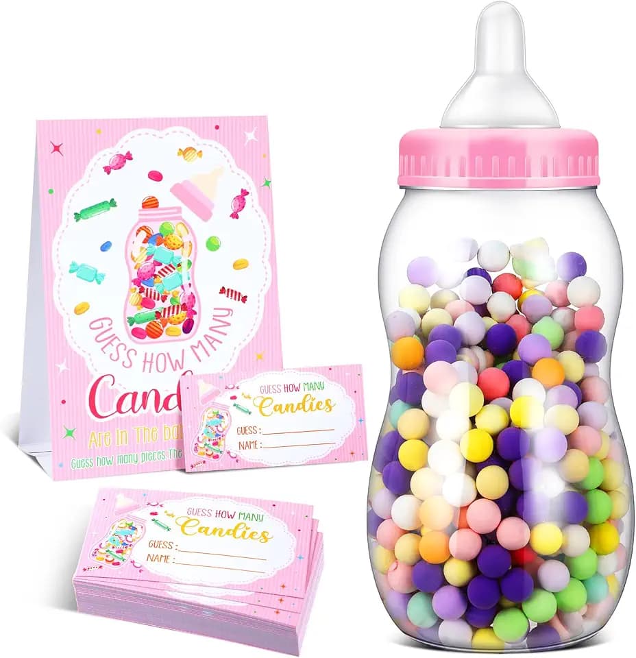 SiliFine Baby Shower Game 15'' Big Baby Bottle Guess How Many Candies, Pink