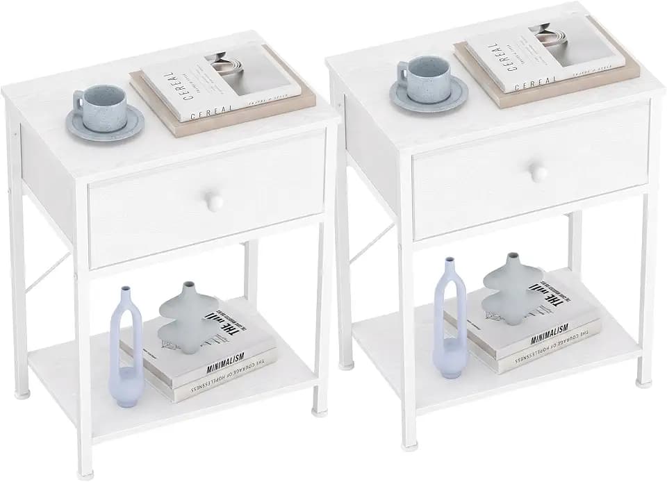 SONGMICS Nightstand, Small Side Table, Narrow End Table with Fabric Drawer