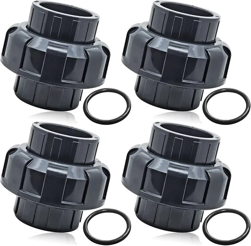 PVC Union Pipe Fitting, 4Pcs 3/4inch Slip Union Coupling Adapter, Schedule 80, EPDM O-ring, Socket x Socket, Grey