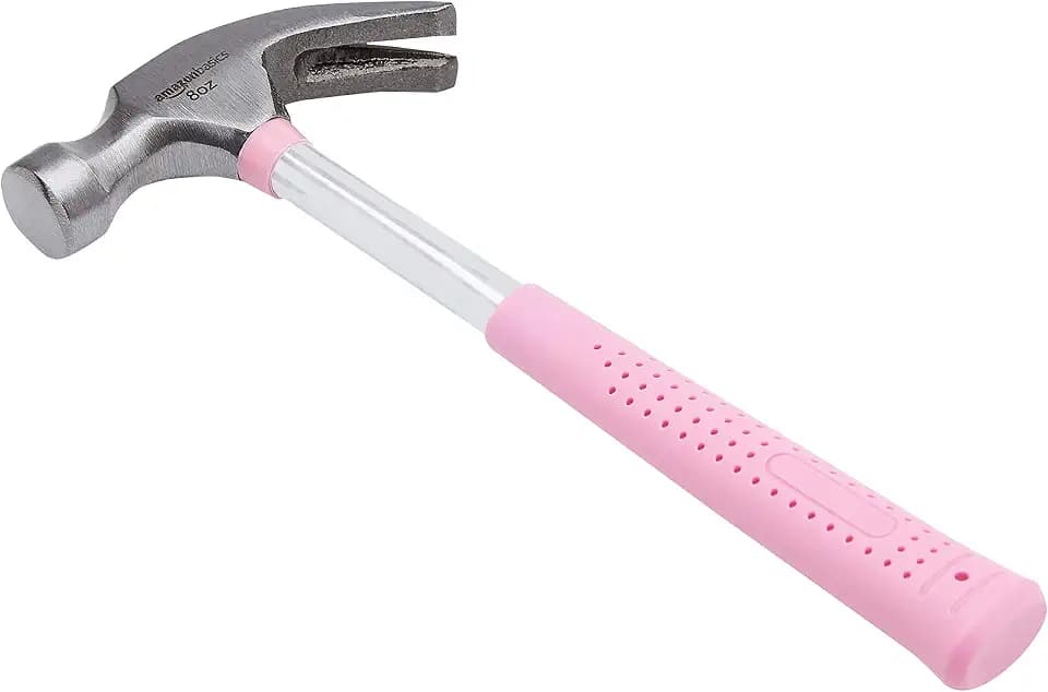 Amazon Basics 8 oz Claw Hammer with Shock Reduction, No-Slip Rubber Grip, Pink