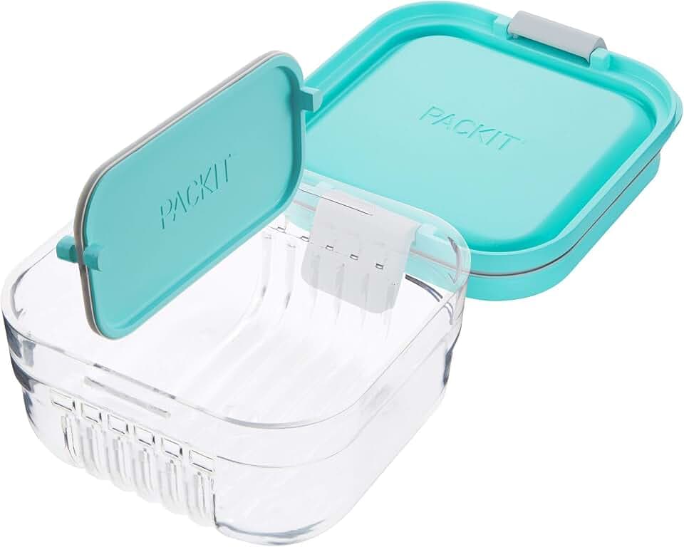 PackIt Mod Snack Bento Food Storage Container with Dividers, Mint Green