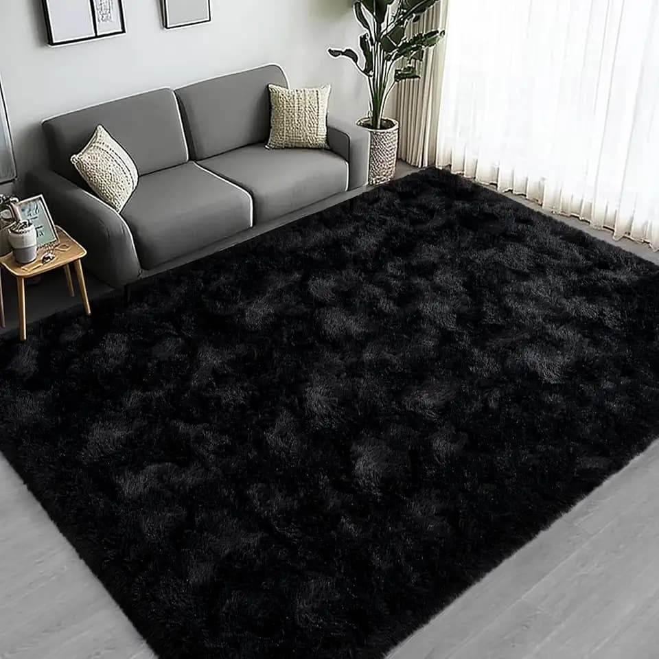 Large Area Rugs for Living Room Bedroom 9x12 Black Fluffy Shag Rugs