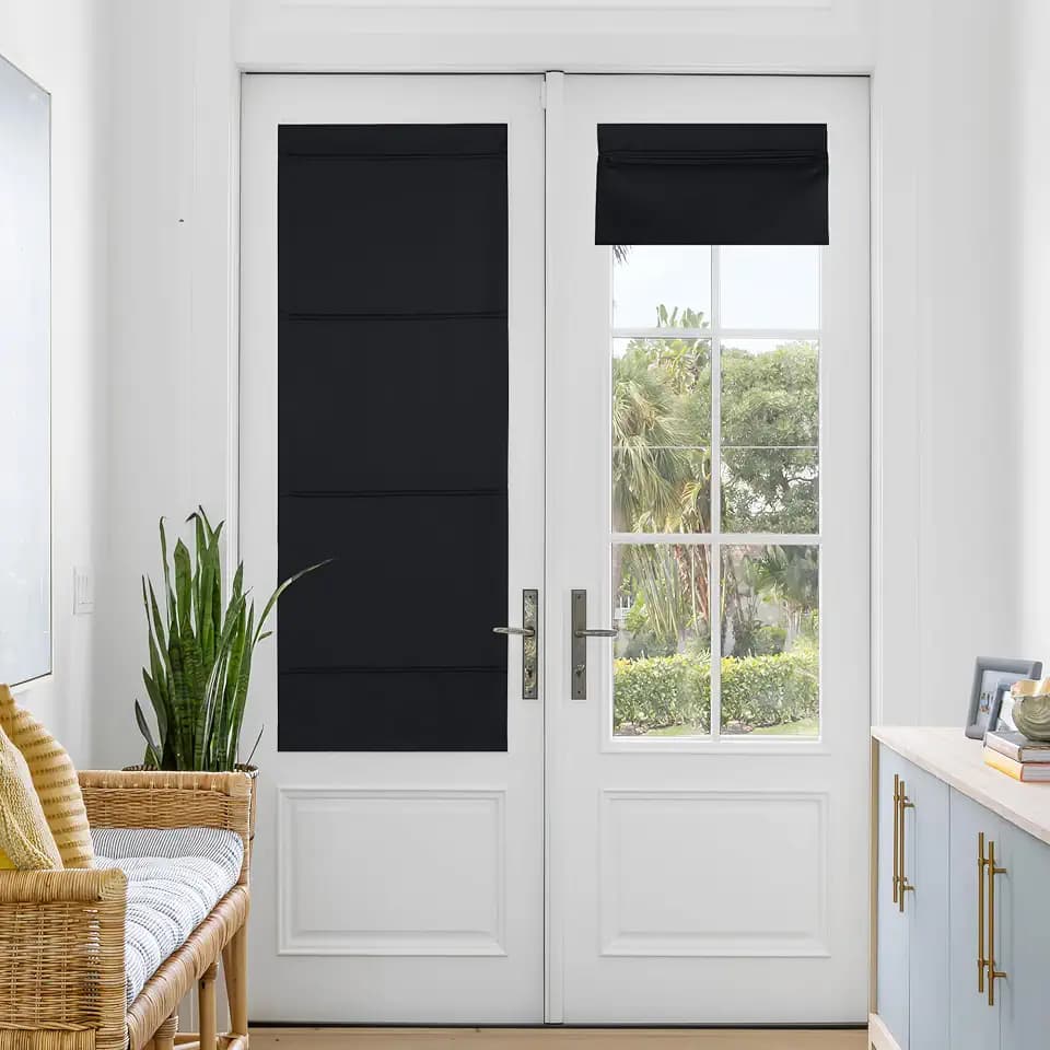 NICETOWN Black Magnetic Blackout Door Blind, No Drill Cordless Roman Shade