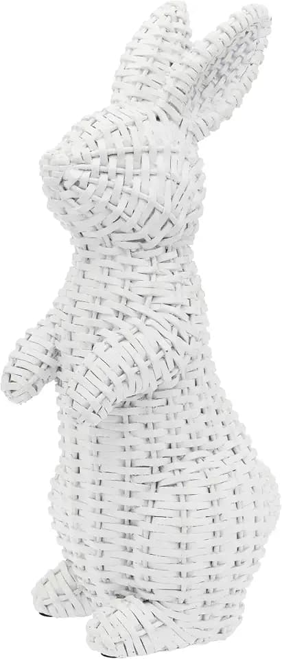 Boston International Easter Bunny Figurine Tabletop, Desk, Mantel Decorations for Home, Office, Classroom, 5.75" x 10", White Wicker Standing Bunny