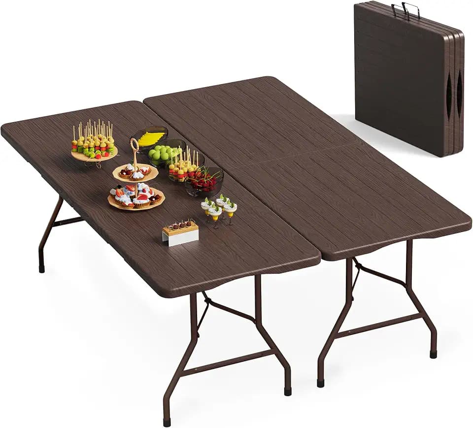 VSOAEIL 6 Foot Folding Table 2 Pack, 6 FT Foldable Plastic Table Heavy Duty
