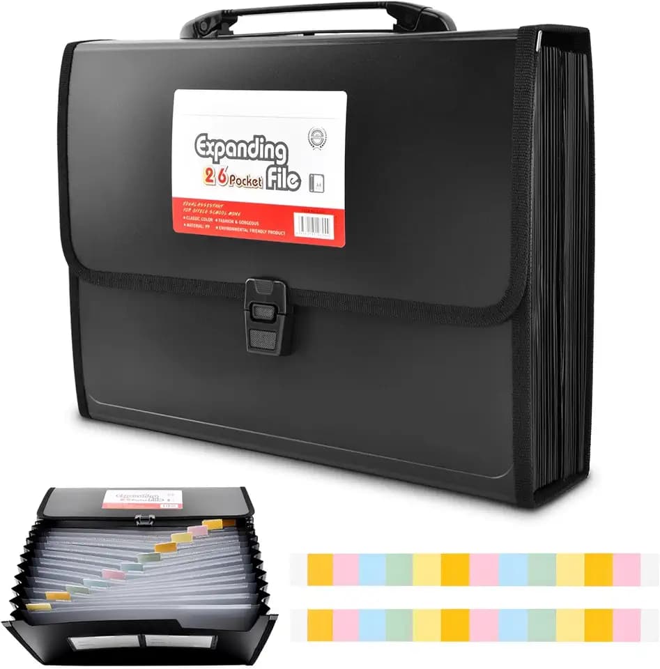 26 Pockets Accordion File Organizer with Lock,Document Organizer with Labels,Fireproof Expanding File Folder Paper Organizer Folder for Letter A4 Files | Receipt and More