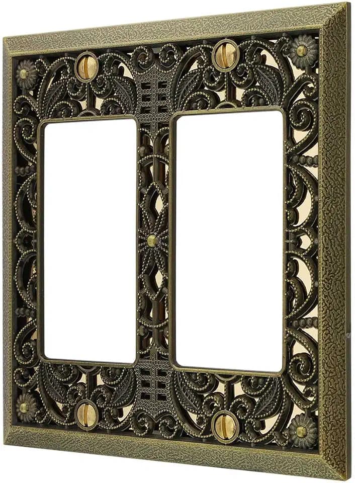 Amerelle 65RRAB Filigree Wallplate, 2 Rocker, Cast Metal, Antique Brass, 1-Pack