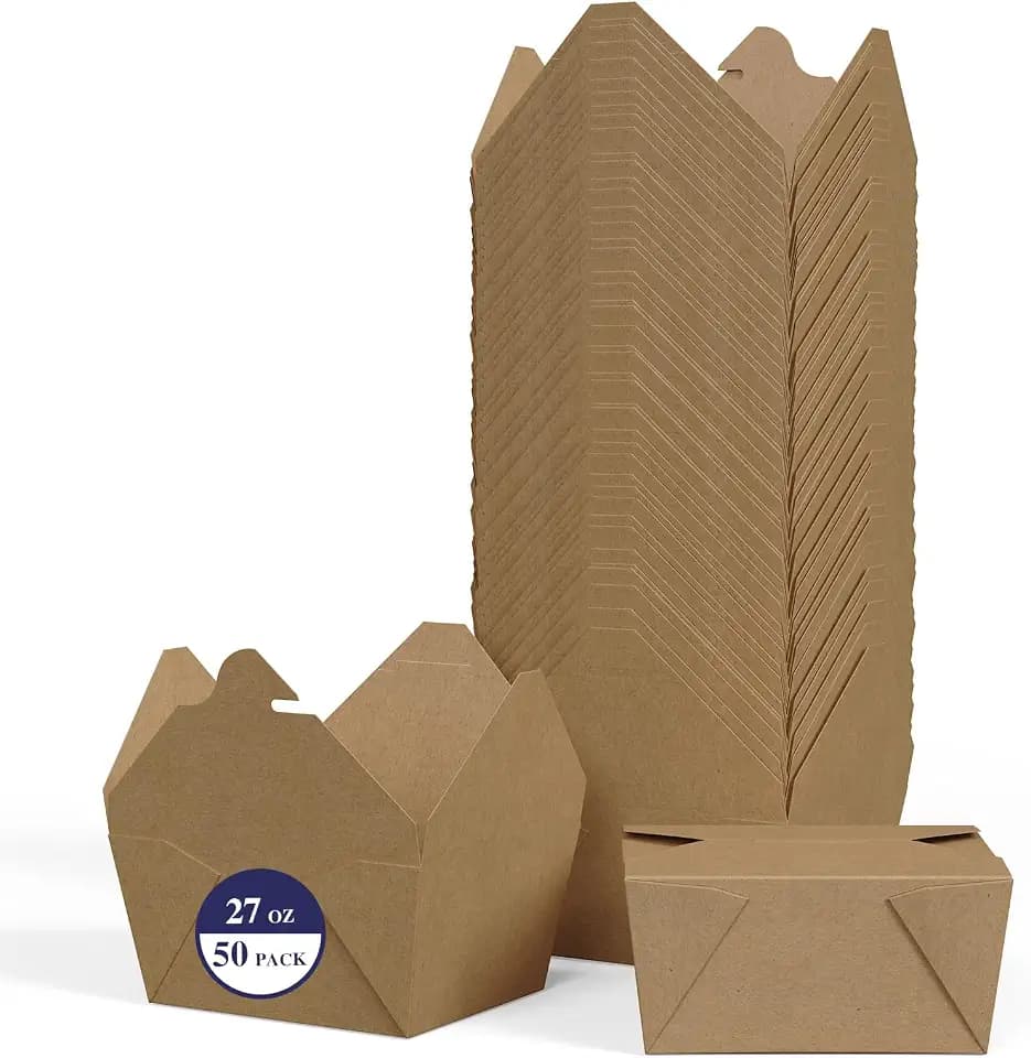LITOPAK 50 Pack 27 oz Leak Grease Resistant Kraft Brown To Go Boxes