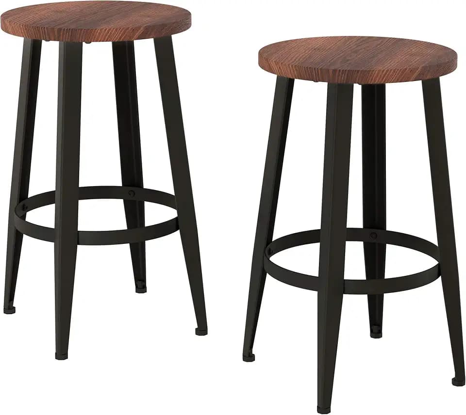 Home Lavish Counter Height Stools-Backless Kitchen or Dining Room Metal Base, Wood Seat- Modern Farmhouse Accent Furniture (Set of 2)
