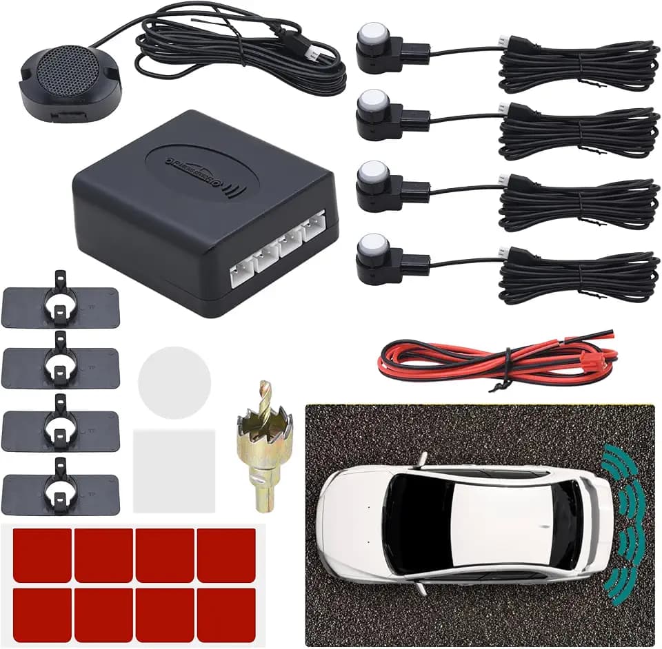 KAOLALI Auto Einparkhilfe 4 Hinten Sensoren mit Audio Buzzer Alarm, Weiß