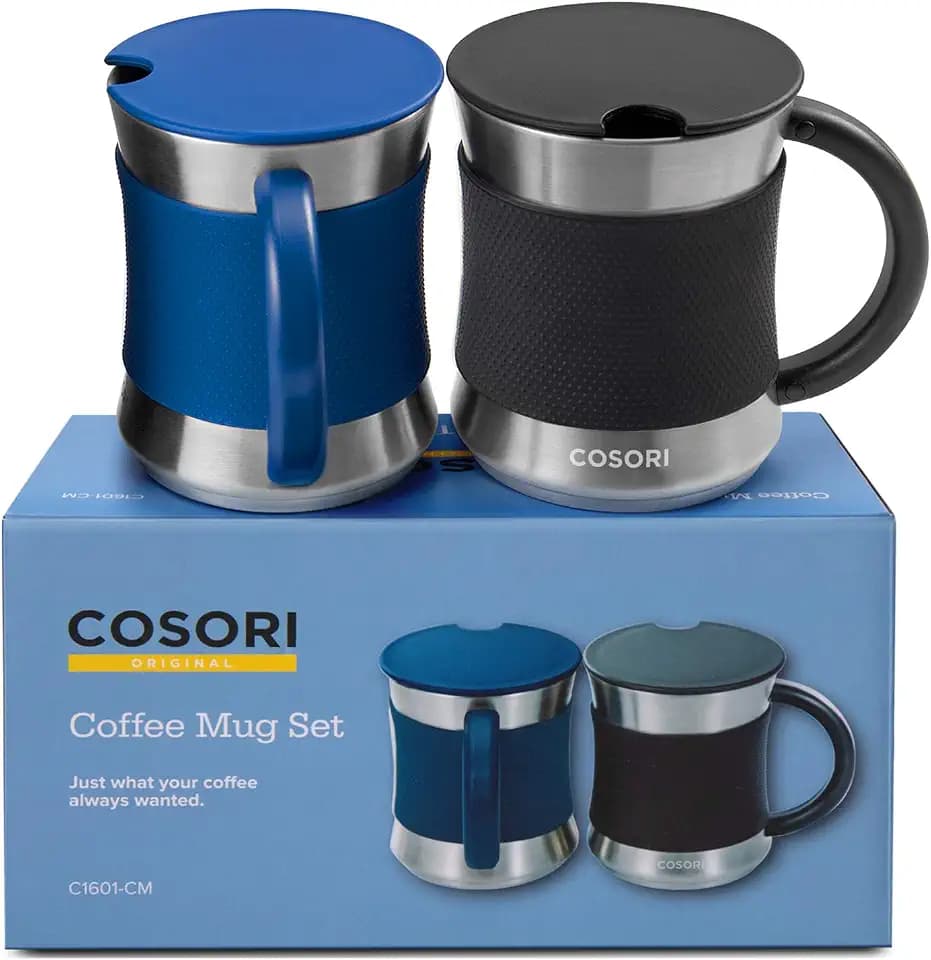 Cosori Coffee Mug with Lids Set of 2, Stainless Steel Cups, 17 oz