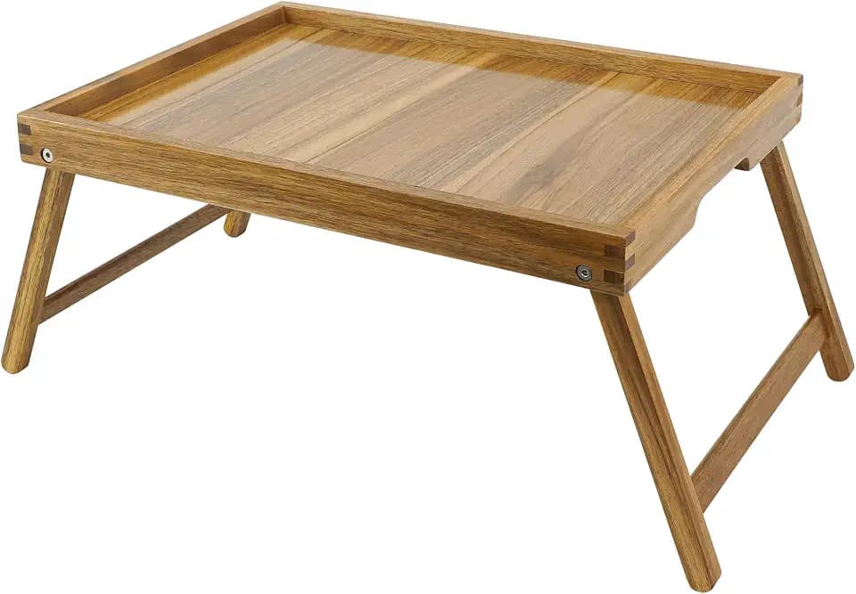 VaeFae Acacia Bed Tray Table with Folding Legs, Large