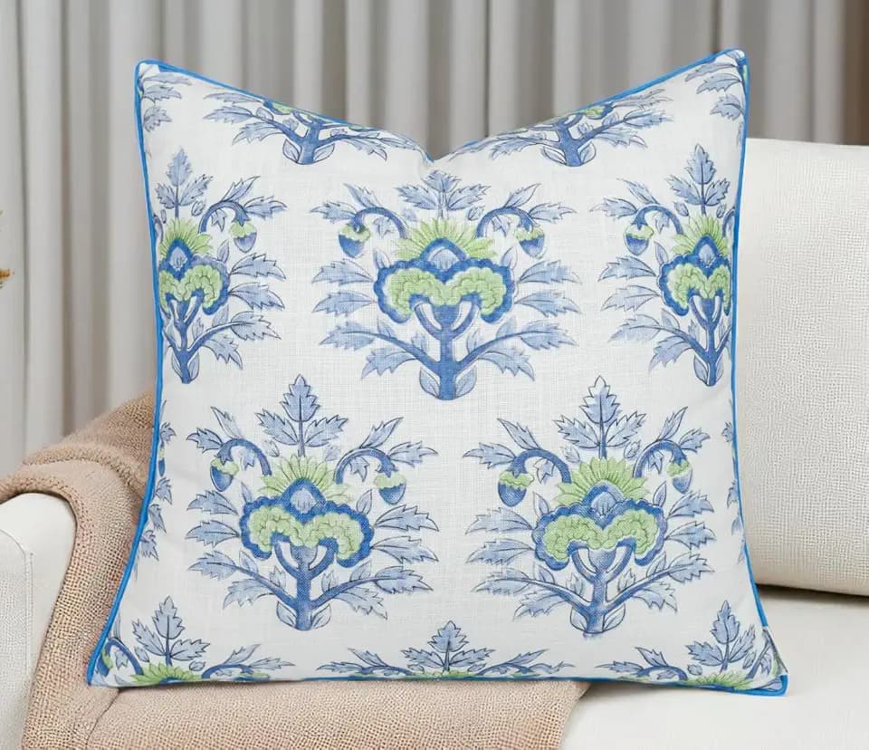 Floral Tree Print Throw Pillow Cover 20x20, Blue Green