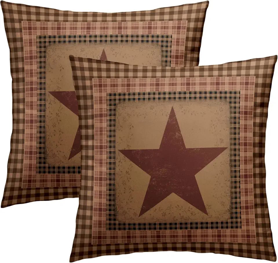 Imiss Western Texas Star Pillow Covers 18x18 Inch Vintage Primitive Star Home Decor Pillowcase Cushion Case for Home Couch Bedroom,Set of 2