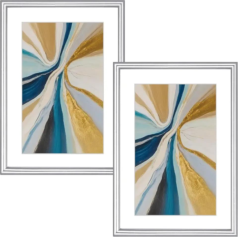 5x7 Silver Aluminum Picture Frame Fits 4x6 with Mat HD Glass 2 Pack