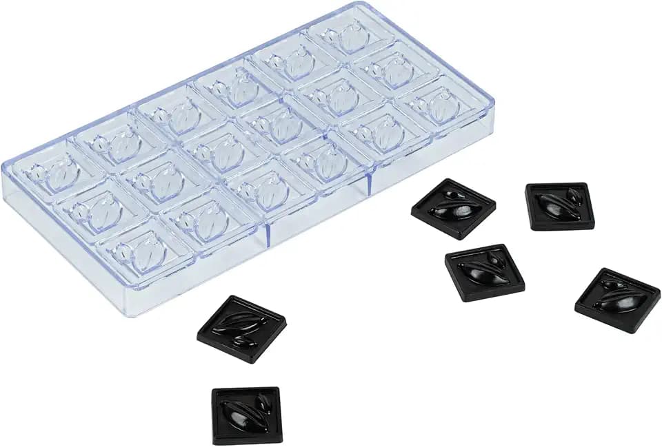 Restaurantware-Pastry Tek 10.8 x 5.3 Inch Chocolate Shaping Mold, 1 Freezable Candy Mold - 18 Cavities, Cocoa Bean-Shaped, Clear Polycarbonate, For Chocolate, Dishwashable, Easy To Release