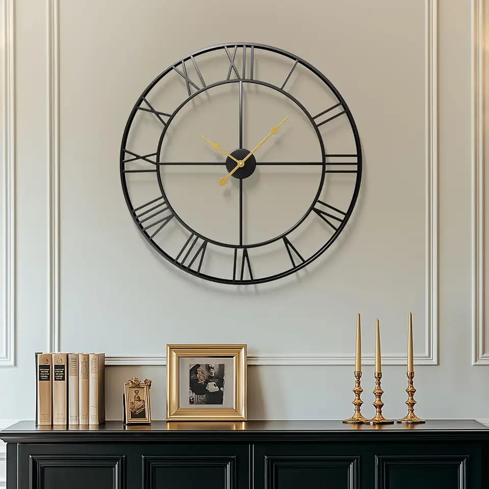 Cuspin Large Wall Clock 30 Inch for Living Room Decor, Black Roman Numeral