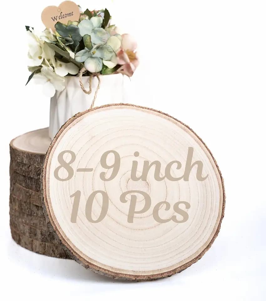 10 Pack Wood Slices for Centerpieces, Natural Wood Rounds, 8-9 Inches