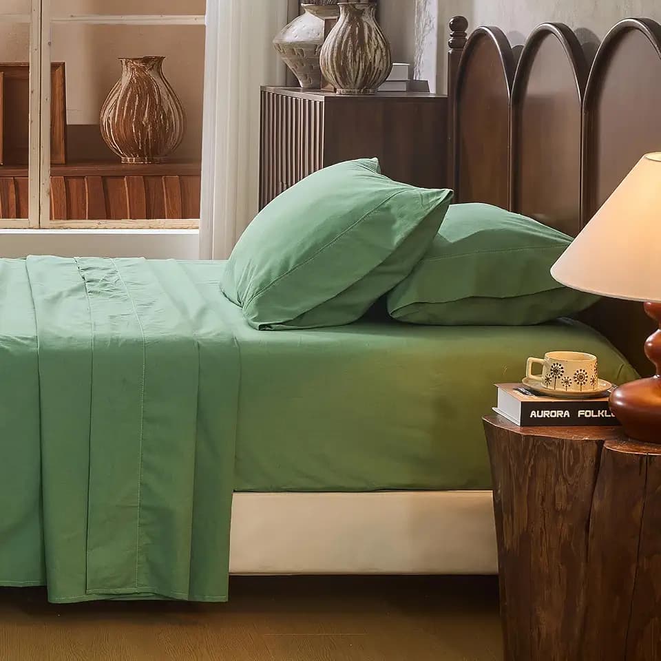 100% Linen Sheet Set King Size Extra Deep Pocket Fits 18-24 Inch Mattress, Breathable & Soft, Smooth 4-Piece Set for Thick Mattresses Hotel Luxury Bedding(King, Sage Green)
