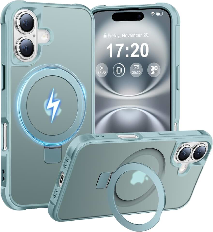 Hülle für iPhone 16 mit Magnet Ständer, Seeblau