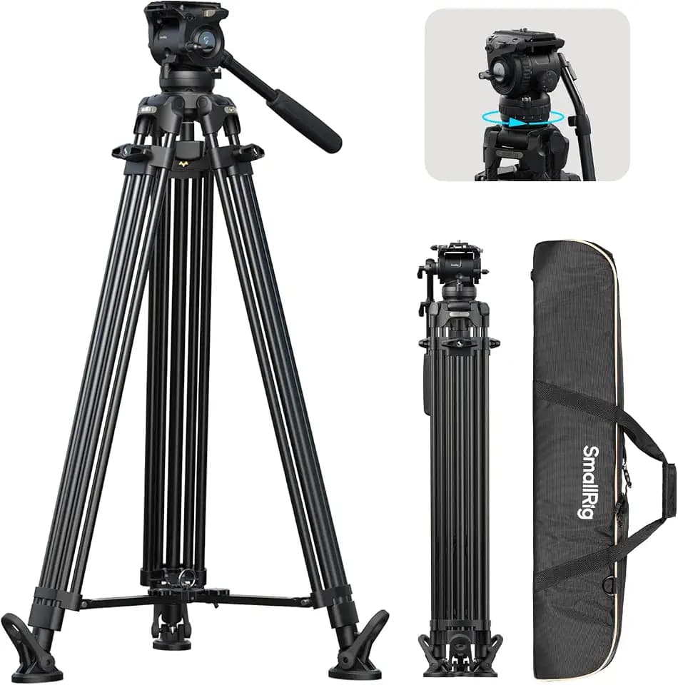 SMALLRIG 214cm FreeSpeed Aluminiumlegierung Video-Stativ, Schwerlast-Kamera-Stativ mit 6-Stufen-Gegengewicht, +90° / -60° Neigung, 360° Schwenkdämpfung, Dual-Mode QR-Platte, Max. Traglast 22lbs - 5579