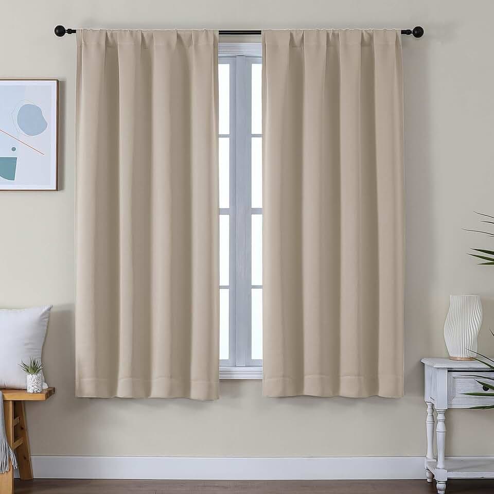 Simplebrand Ava Biscotti Beige Blackout Curtains 63 Inch Length for Bedroom